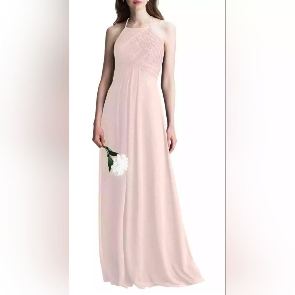 Bill Levkoff 7001 Halter Chiffon A-Line Gown NWOT Size 8 Petal Pink
